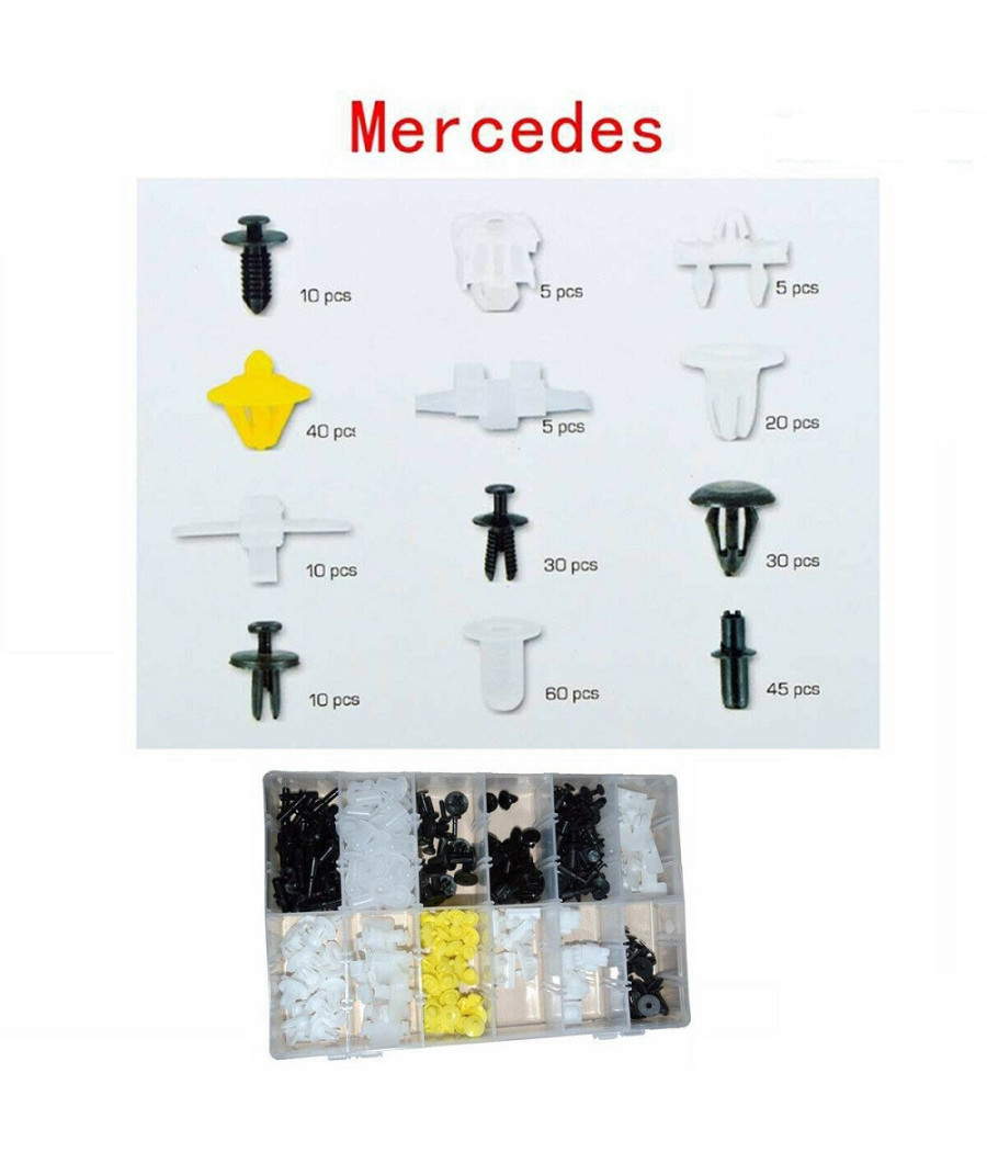 Set Clip Di Fissaggio Per Auto Mercedes Confezione 270 Pezzi Ricambi Plastica