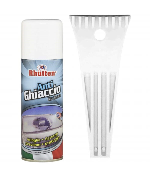 Set Raschietto + Antighiaccio Raschia Spray Ghiaccio Neve 200ml Parabrezza Auto