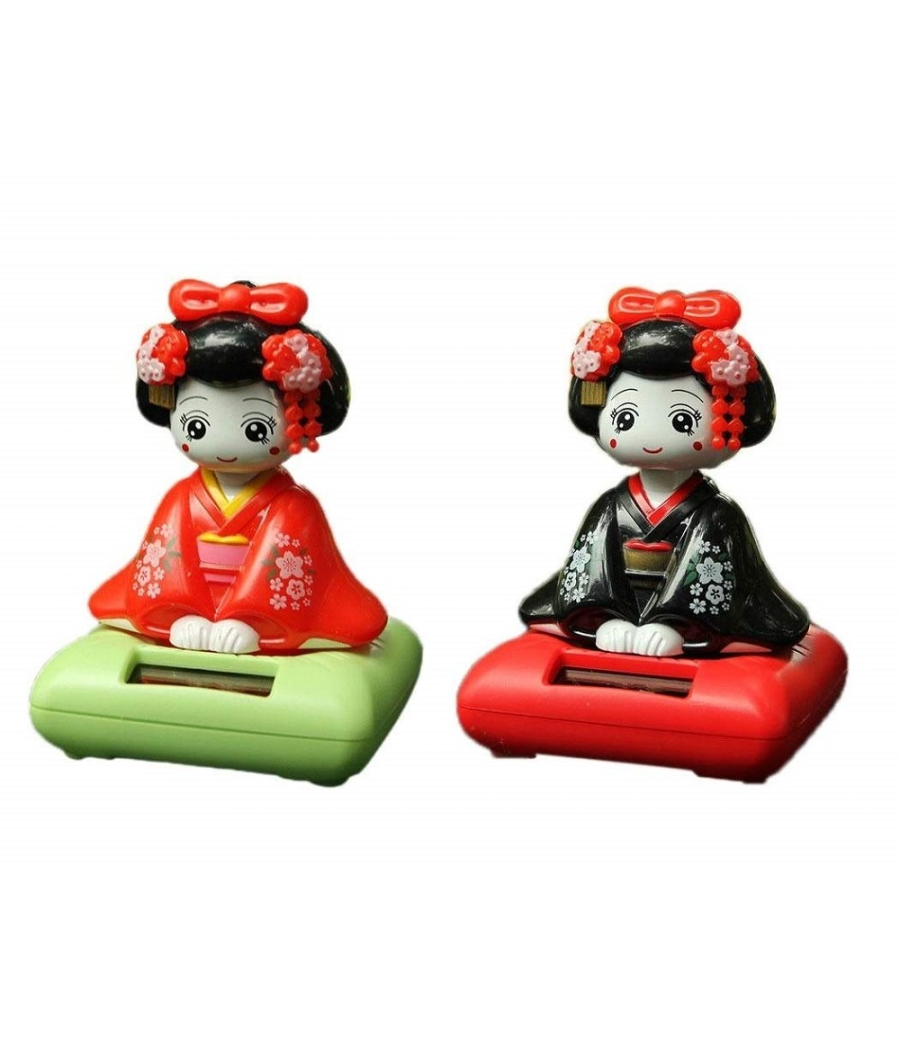Statuetta Oscillante Ad Energia Solare Geisha Dondolo Movimento Cruscotto Auto Scrivania