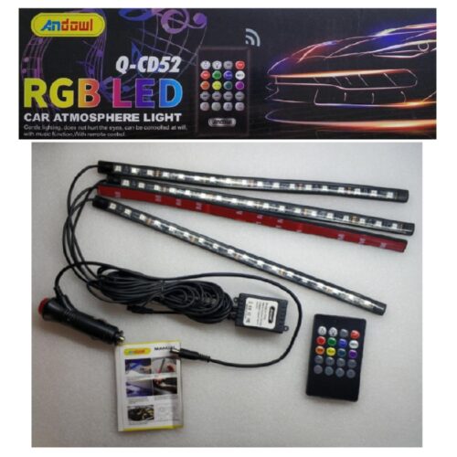 Striscia Interni Auto 12led Rgb Luci Vano Piedi Atmosfera Telecomando 12v Q-cd52