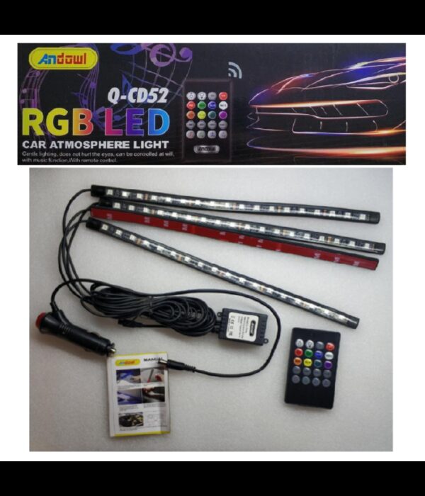 Striscia Interni Auto 12led Rgb Luci Vano Piedi Atmosfera Telecomando 12v Q-cd52