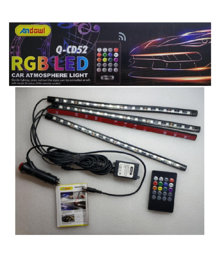 Striscia Interni Auto 12led Rgb Luci Vano Piedi Atmosfera Telecomando 12v Q-cd52