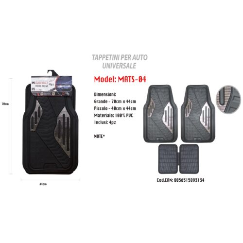 Tappetino Universale Auto Pvc Gomma Stampa Metallo Tappetini 4pz Maxtech Mats-04
