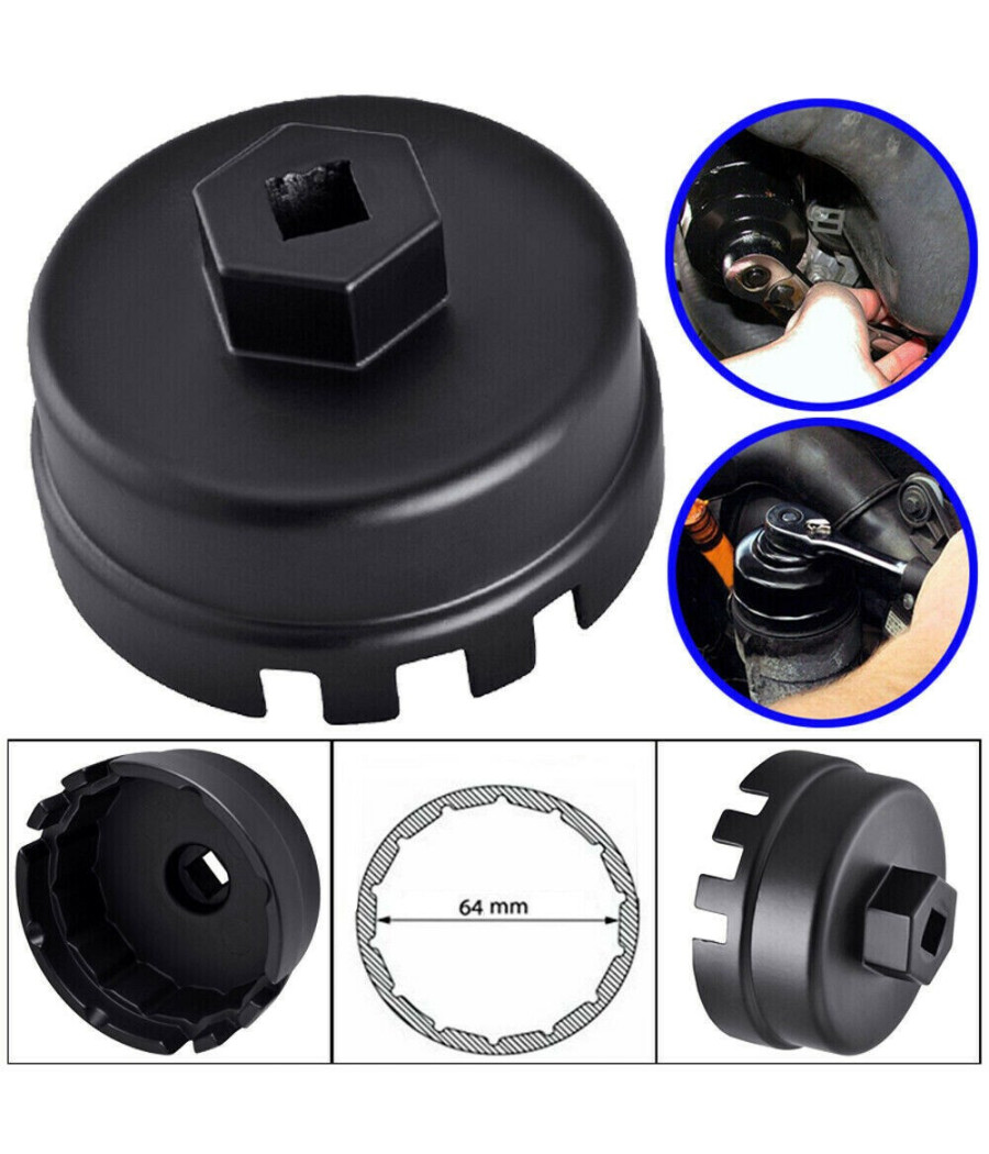 Tappo Chiave A Tazza Per Rimozione Filtro Olio Versione 14 Flap Cap1 3/8" 64mm