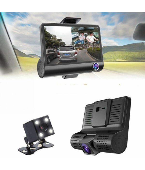 Telecamera Dvr Per Auto Camper Full Hd 1080p 3 Telecamere Interna Esterna Lcd 4'