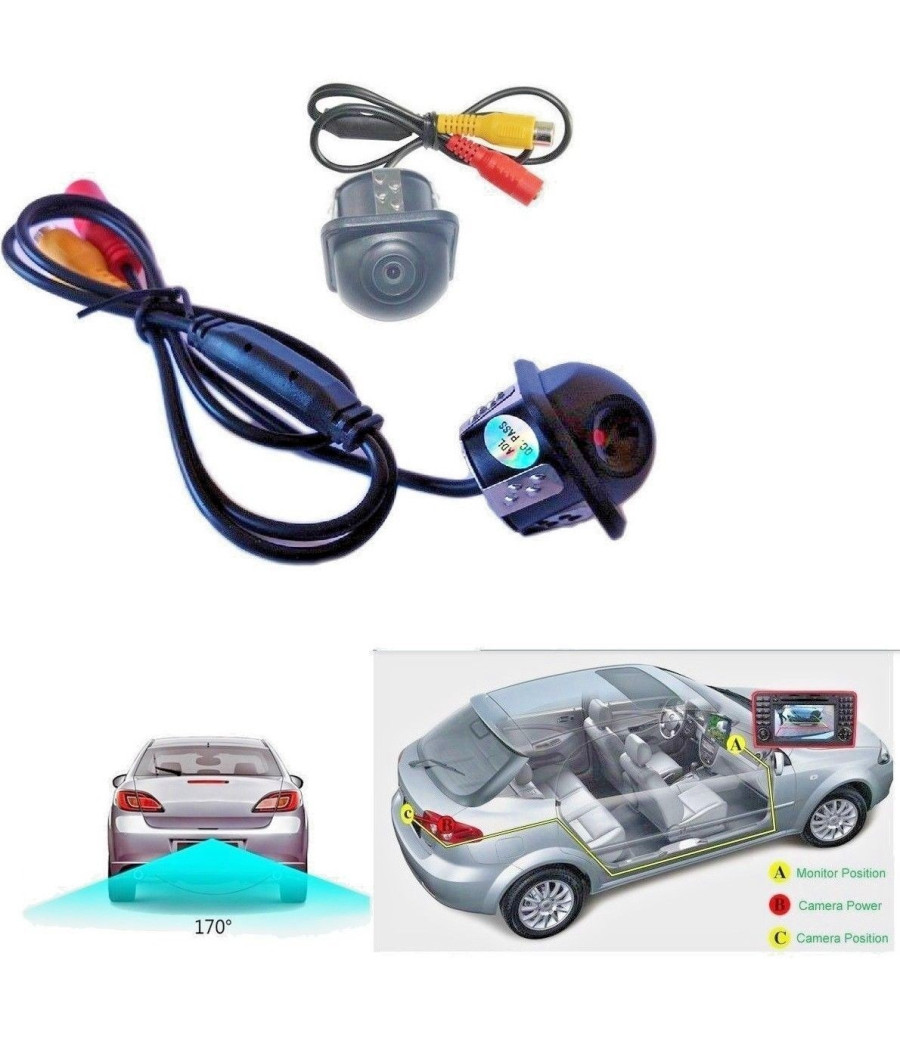 Telecamera Retromarcia Auto Retrocamera Camper Impermeabile 170° 480 Tvl Ip68