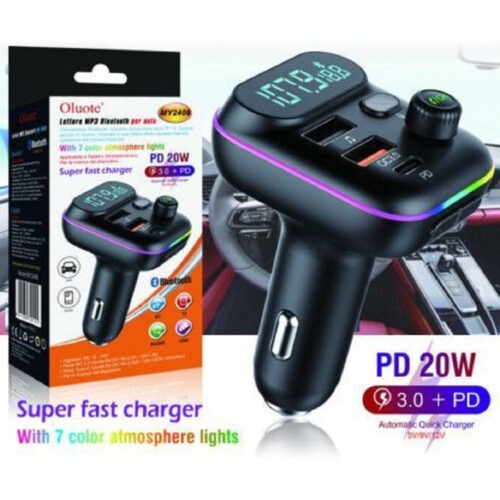 Trasmettitore Fm Bluetooth Auto 2 Porte Usb Led Tf Pd 20w Lettore Mp3 Rgb My2408