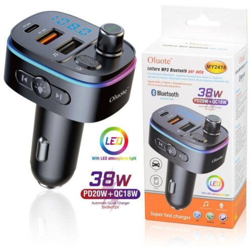 Trasmettitore Fm Bluetooth Per Auto 2 Porte Usb Led Tf Pd 38w Lettore Mp3 My2418