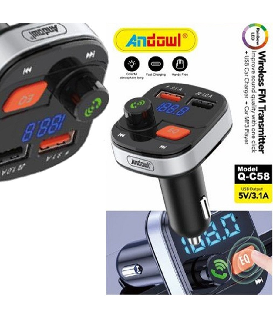 Trasmettitore Fm Wireless Caricatore Usb Mp3 Per Auto Slot Scheda Memoria Q-c58
