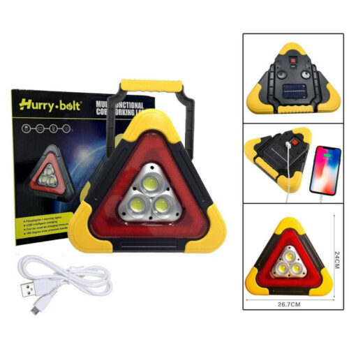 Triangolo Per Emergenza Stradale A Led Strobo Ricarica Solare Usb 30w 24×26 Cm