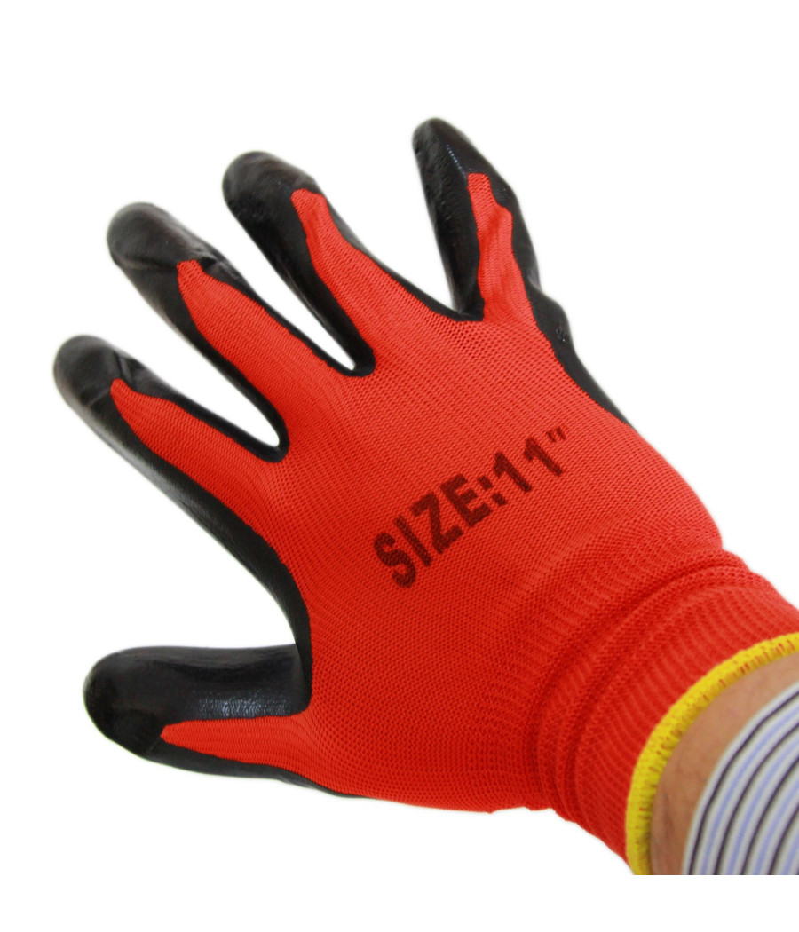 12 Paia Di Guanti Da Lavoro Spalmati Nylon Nitrile Disponibili In 9''10''11''