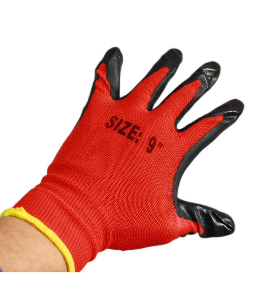 12 Paia Di Guanti Da Lavoro Spalmati Nylon Nitrile Disponibili In 9''10''11''