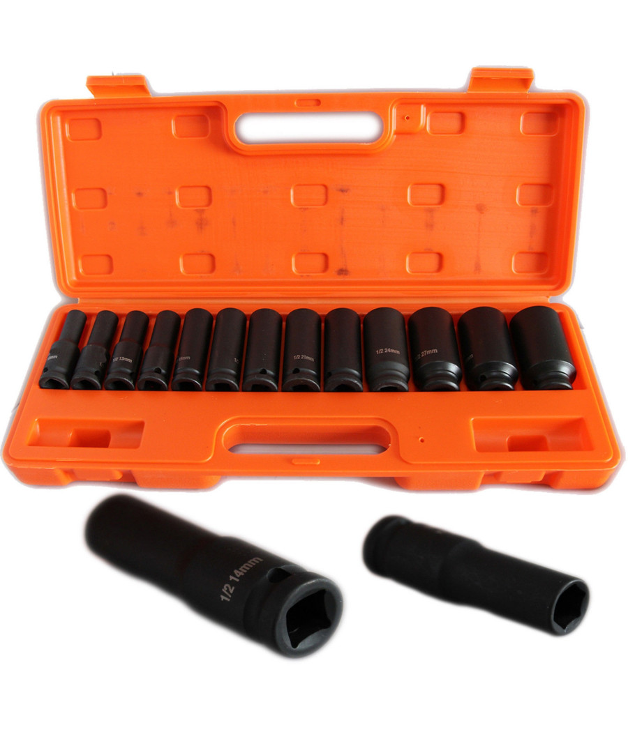 15 Bussole Per Pistola Avvitatore Pneumatica Esagonali Attacco 1/2" Da 10-32 Mm