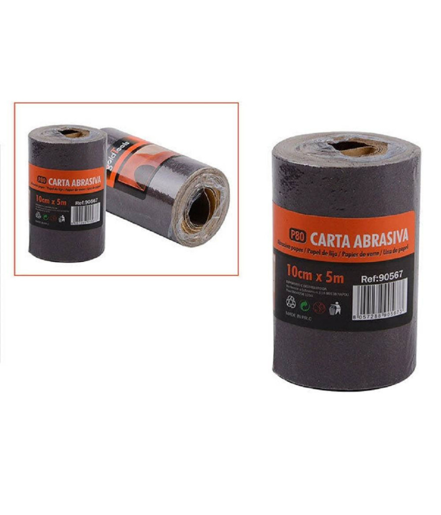 2 Rotoli Carta Vetrata Abrasiva 5 Metri Grana P80 Levigare Smussare