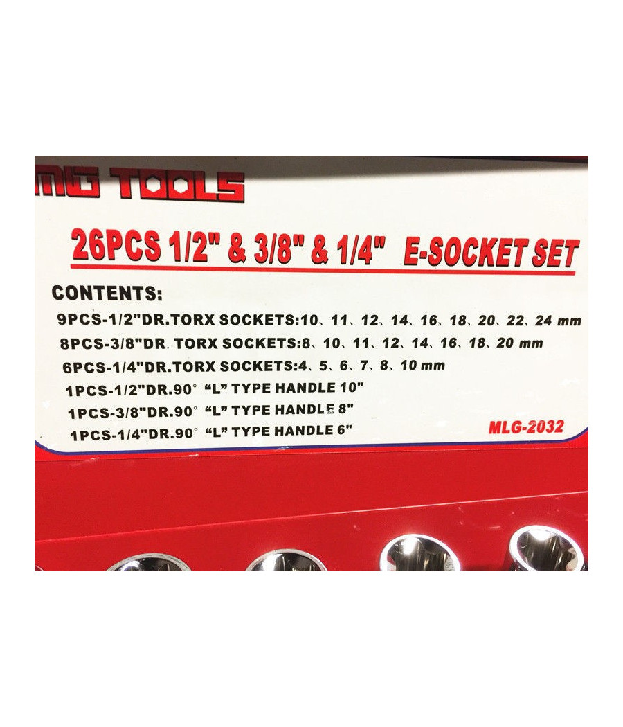 26 Chiavi Bussole Torx Femmina E4-e24 Prolunghe Attacco 1/2" 1/4" 3/8" - immagine 2