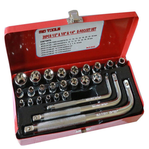 26 Chiavi Bussole Torx Femmina E4-e24 Prolunghe Attacco 1/2″ 1/4″ 3/8″