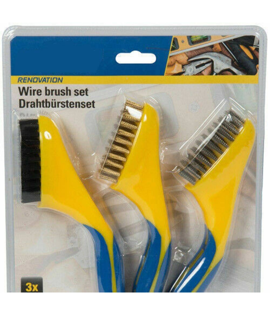 3 X Spazzole Pulizia Metallo Acciaio Kit Pittura Spazzola Per Ferro Fai Da Te - immagine 2