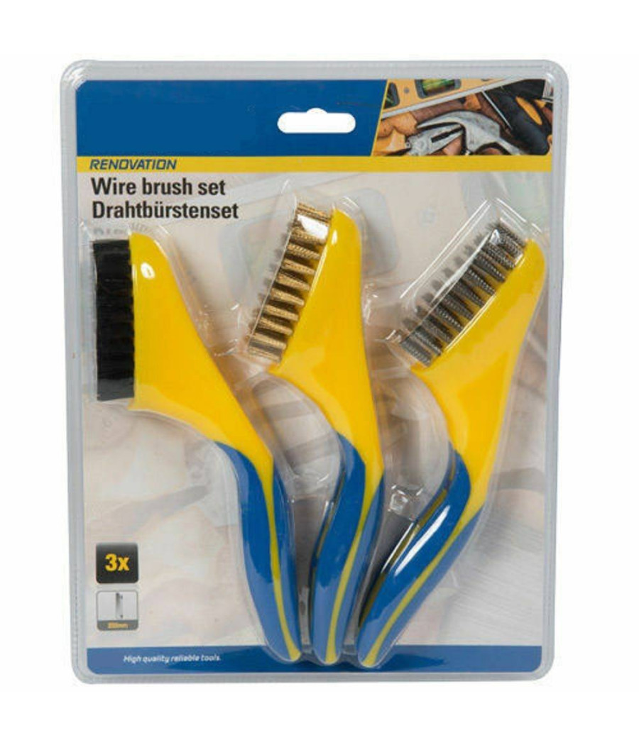 3 X Spazzole Pulizia Metallo Acciaio Kit Pittura Spazzola Per Ferro Fai Da Te