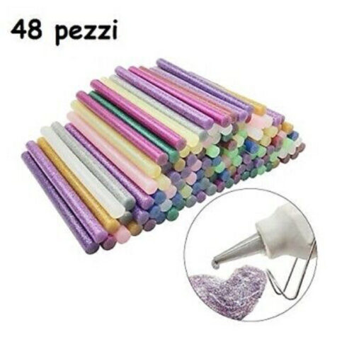 48 Stick Colla A Caldo Glitter Ricarica Per Pistola Lunga 18 Cm Diametro 11 Mm