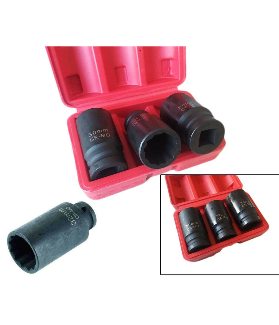 Bussole Boccole Per Pistola Avvitatore Pneumatico Set 3 Pz 3/4" Da 30 A 36mm