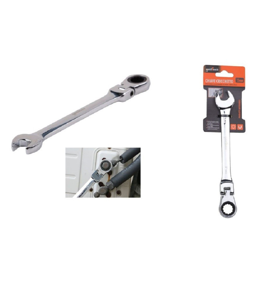 Chiave A Cricchetto Combinata 15mm Testa Pieghevole Cromo Vanadio Utensile 91736