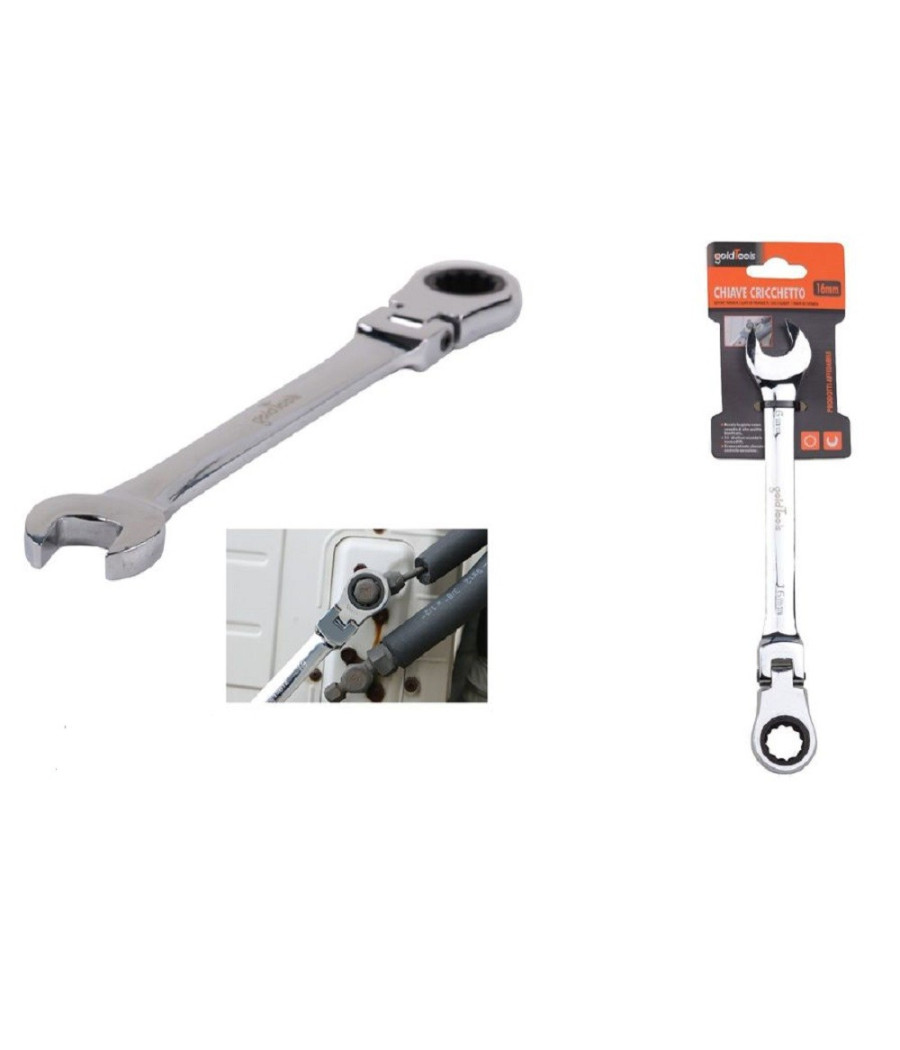 Chiave A Cricchetto Combinata 16mm Testa Pieghevole Cromo Vanadio Utensile 91737