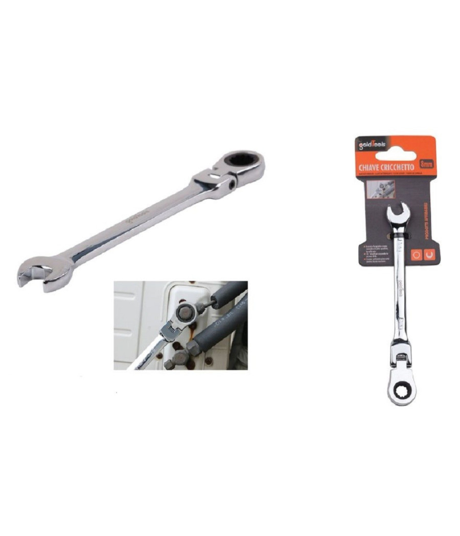 Chiave A Cricchetto Combinata 8 Mm Testa Pieghevole Cromo Vanadio Utensile 91730