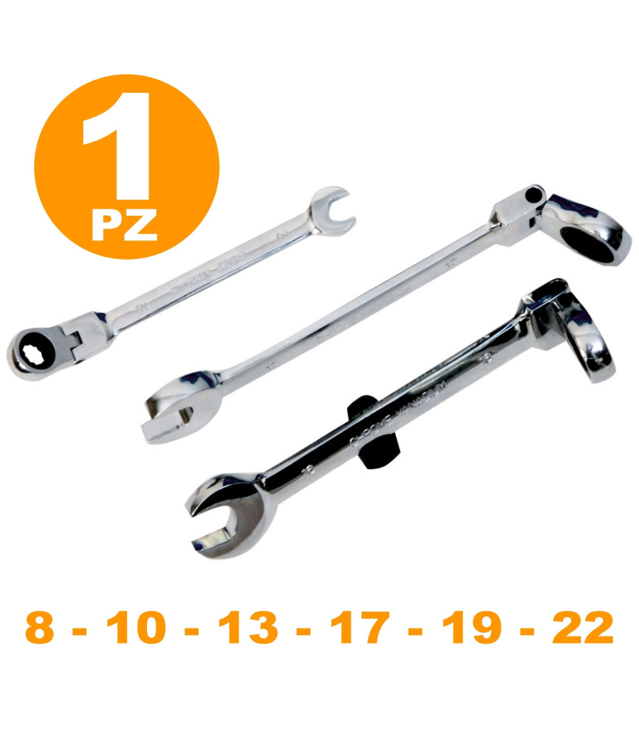 Chiave Combinate A Cricchetto Chrome Vanadium Con Testa Snodabile Misura Mm - immagine 2