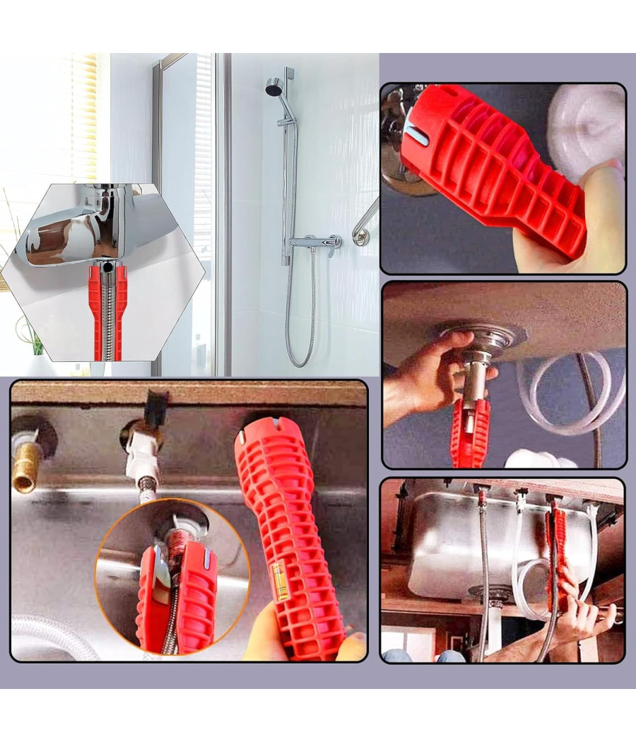 Chiave Multifunzione A Bussola Per Installazione Rubinetti Tubo Bagno Idraulico - immagine 3