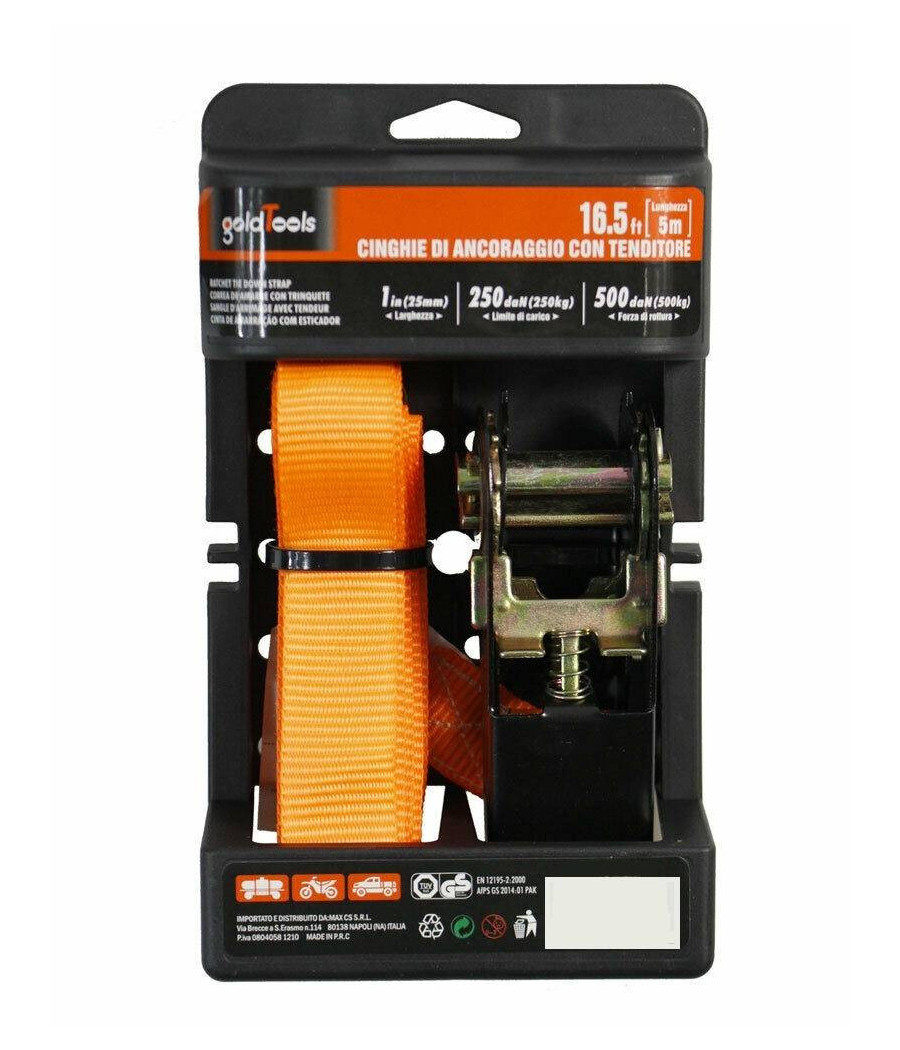 Cinghia Ancoraggio Tenditore A Cricchetto Carico Massimo 250 Kg Nastro 5m 92272 - immagine 2