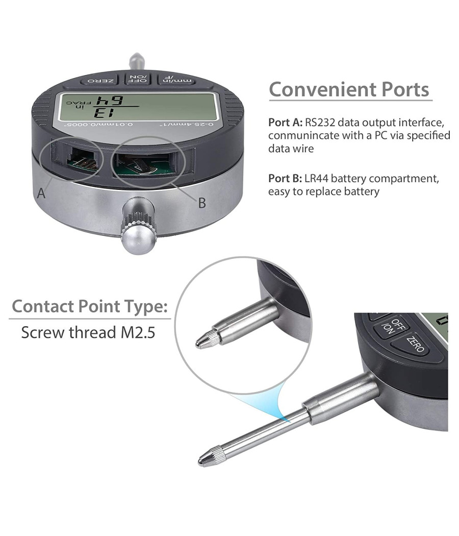 Comparatore Centesimale Digitale Con Display 0-25,4mm/0,5" Tornio  0,01mm/0,005" - immagine 3
