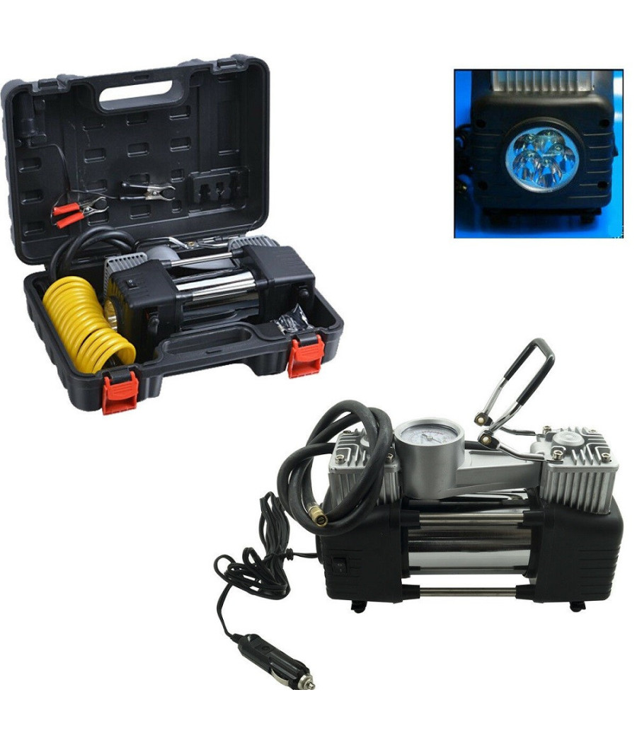 Compressore 2 Cilindri 12v 85lt 150psi Auto Moto Torcia Viaggio Casa + Valigetta