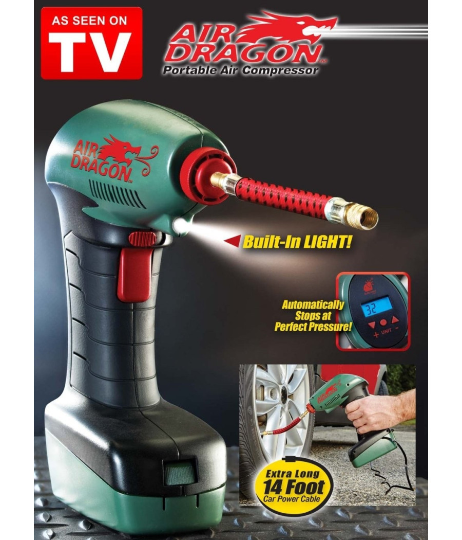 Compressore D'aria Portatile Luce Led Presa Auto 12v Cavo 4,25mt Moto Campeggio - immagine 2
