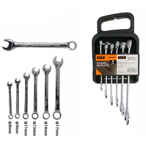 Confezione 6 Pezzi Chiave Inglese Combinata Cricchetto Anello Varie Misure 07458