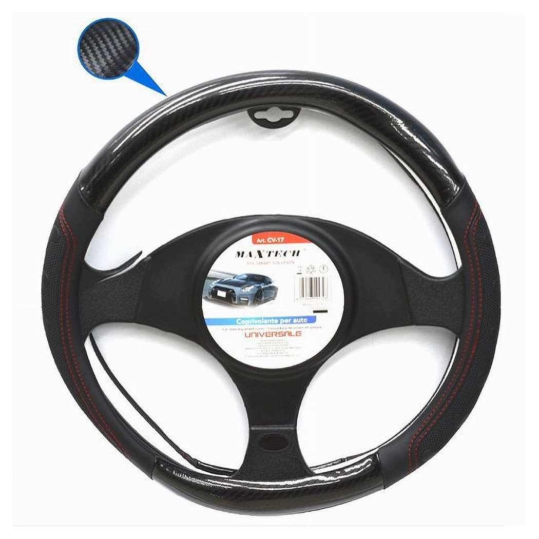 Coprivolante Per Auto Fodera Antiscivolo Sterzo Universale 38cm Nero Rosso Cv-17