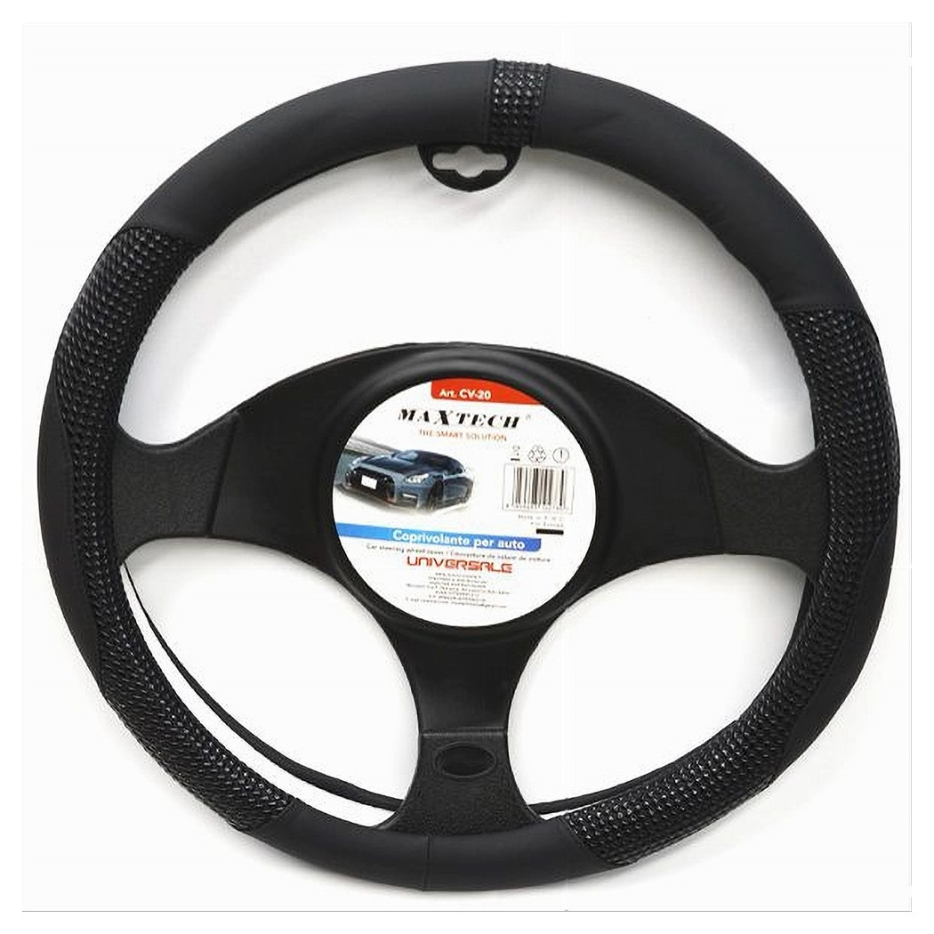Coprivolante Universale Auto Fodera Protezione Sterzo 38cm Nero Con Rilievi Cv-20