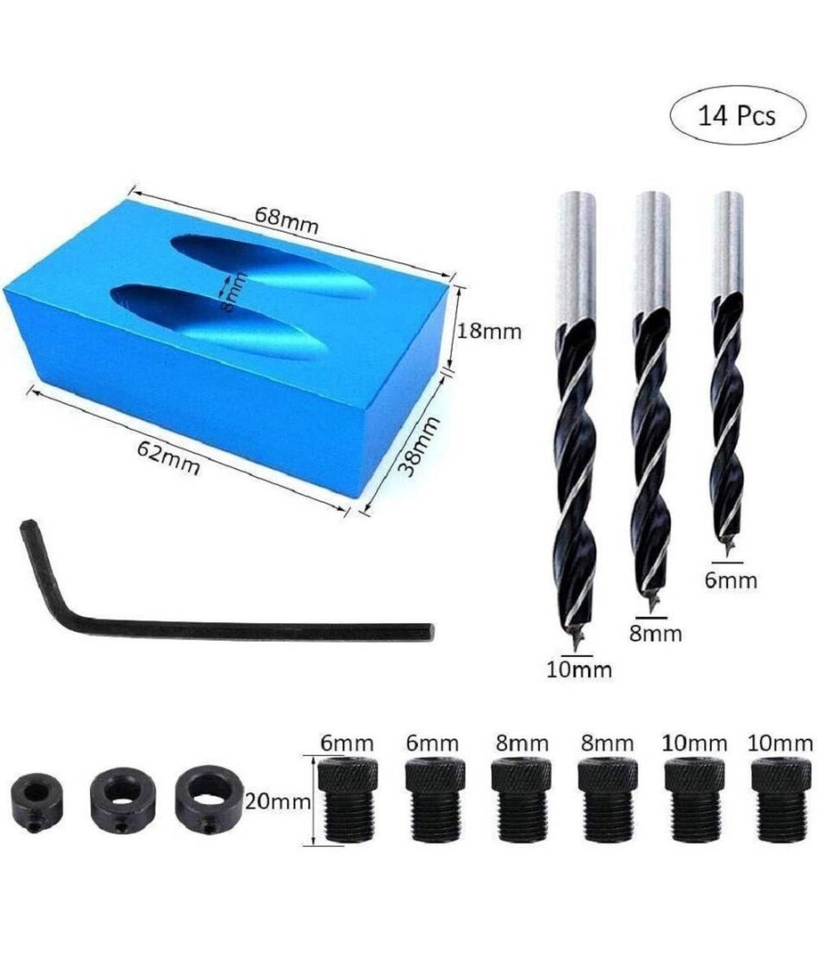 Dima Per Fori A Tasca Con Punte Di Trapano 15° Falegname Posizionatore 14 Pezzi - immagine 2