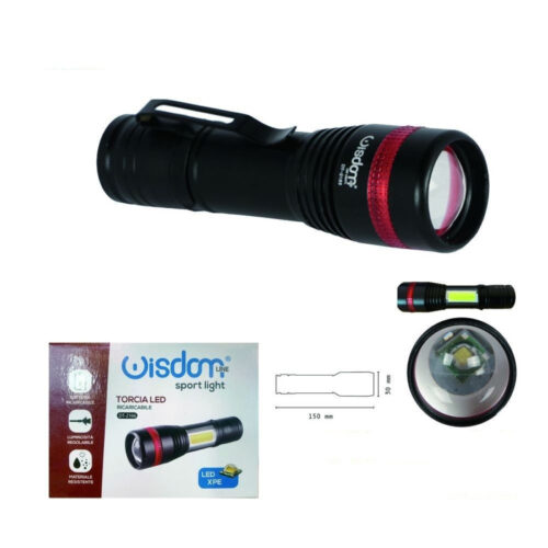 Faro Torcia Led Ricaricabile Luminosita Regolabile Doppia Emissione Luce Dt-2166