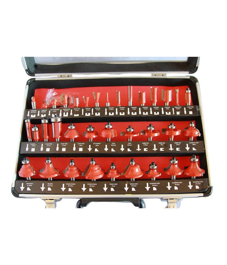 Frese Legno Per Pantografo 6mm Set Kit 35 Pezzi In Valigetta Di Alluminio - immagine 2