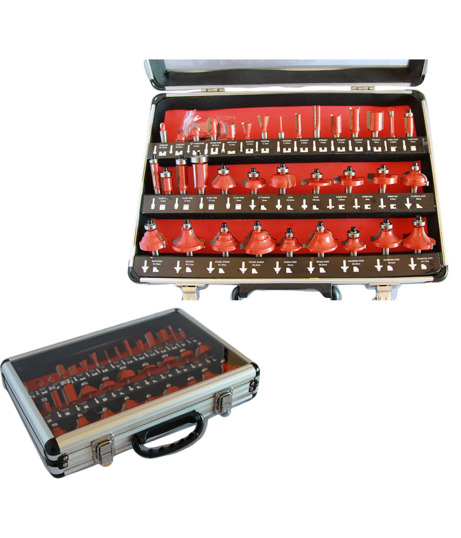 Frese Legno Per Pantografo 6mm Set Kit 35 Pezzi In Valigetta Di Alluminio