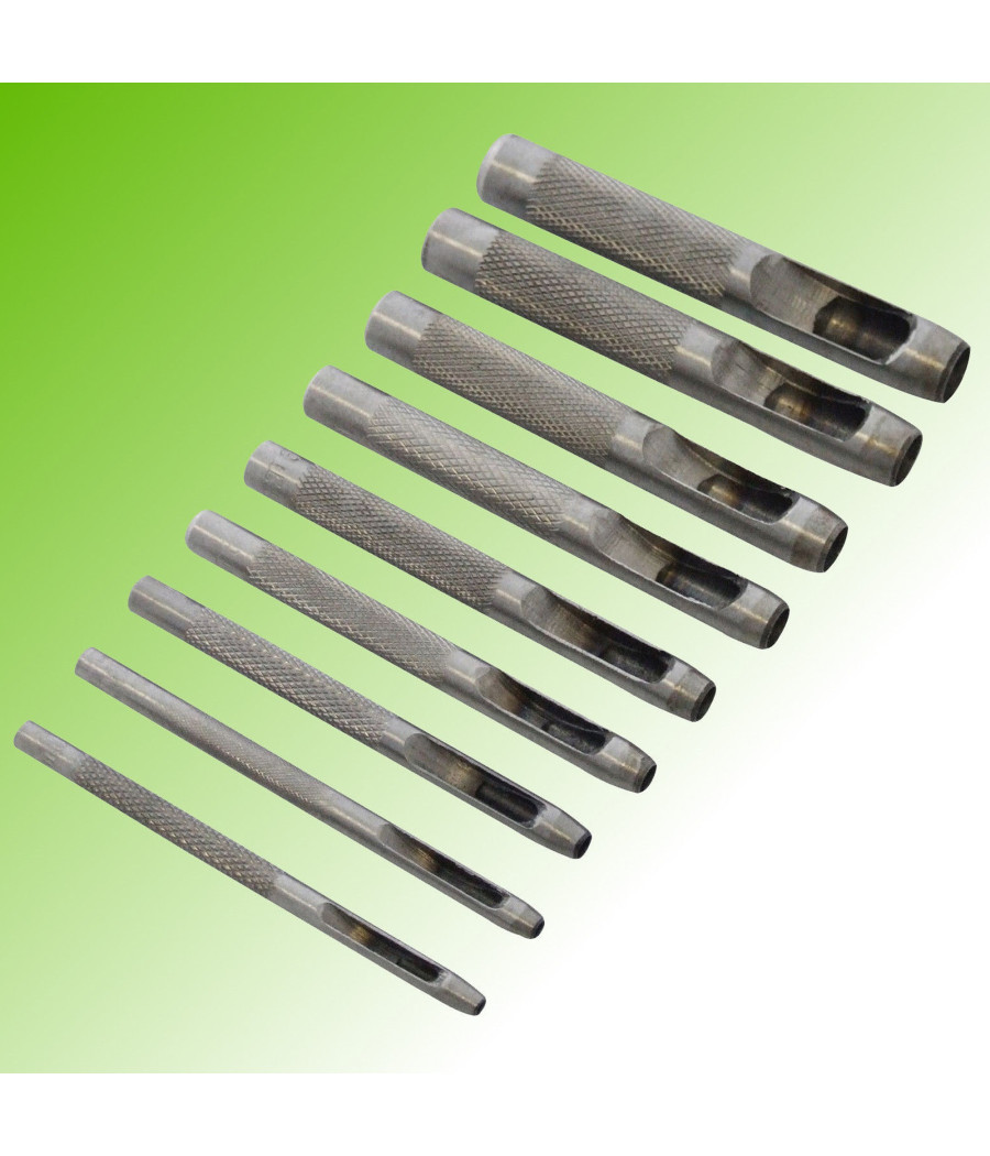 Fustelle In Acciaio Set 9 Pz Per Cuoio Lamiere Stoffa Plastica Legno Punzoni