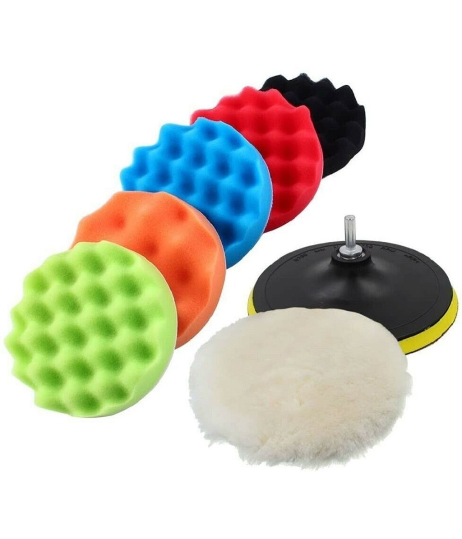 Kit 10 Pz Spugna Lucidante Ceratura + Adattatore Per Trapano Lucidatrice 80mm
