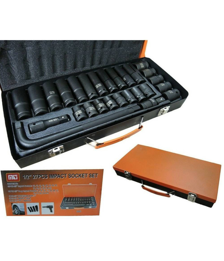 Kit 27 Bussole/boccole Adattatore Rinforzate Per Avvitatore Pneumatico Da 1/2"