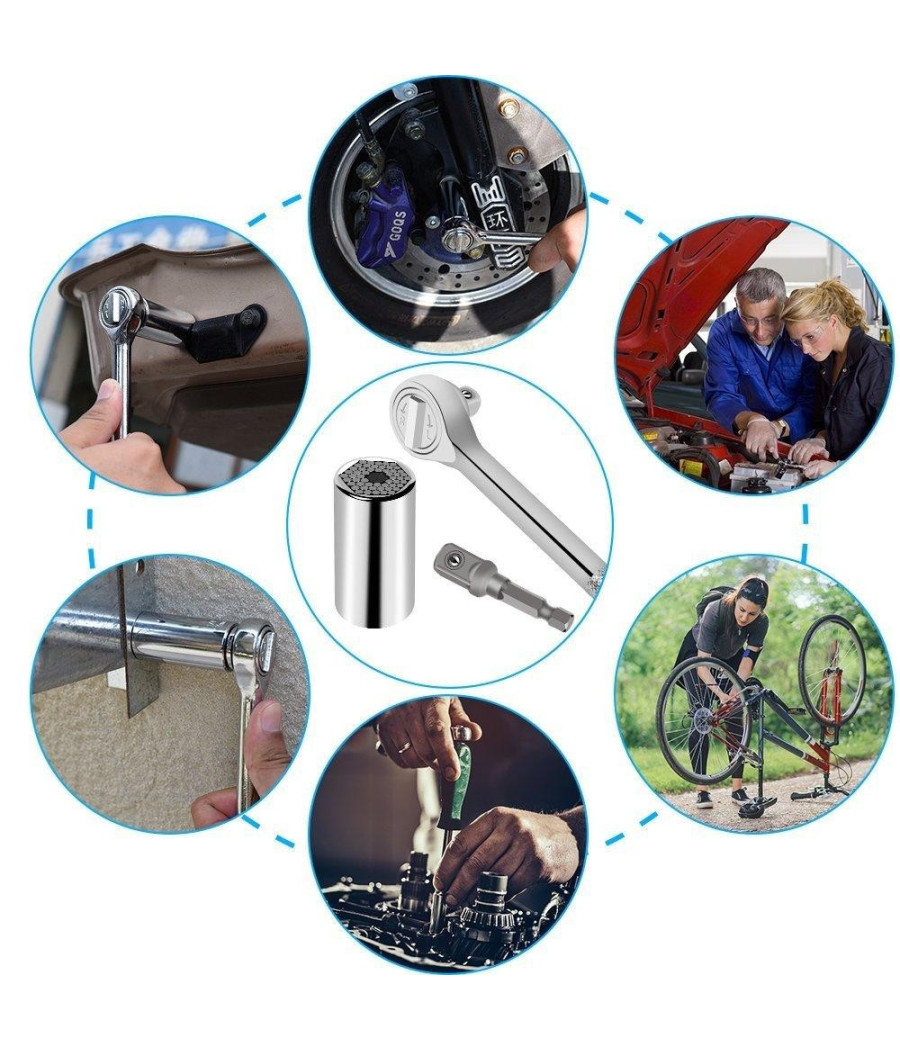 Kit 3 Pezzi Chiave Universale A Bussola Da 7 A 19 Mm Avvita Svita Dado Bullone - immagine 2