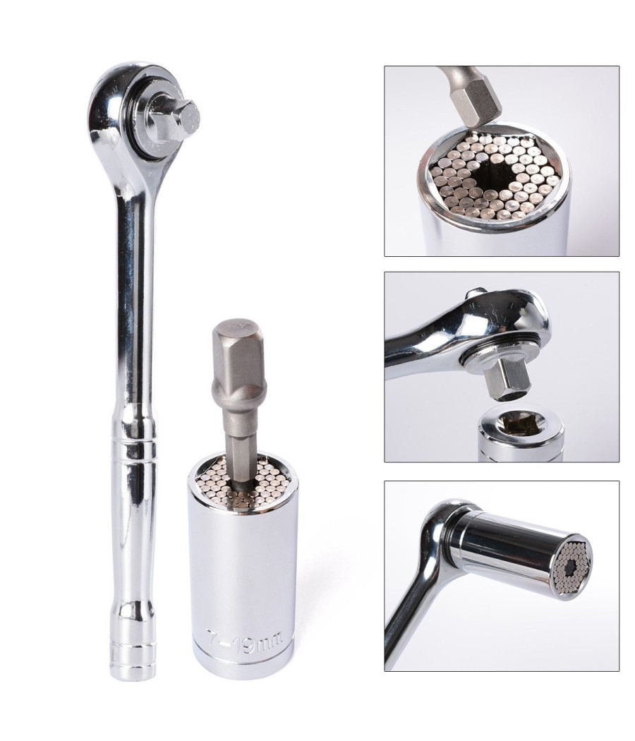 Kit 3 Pezzi Chiave Universale A Bussola Da 7 A 19 Mm Avvita Svita Dado Bullone - immagine 3