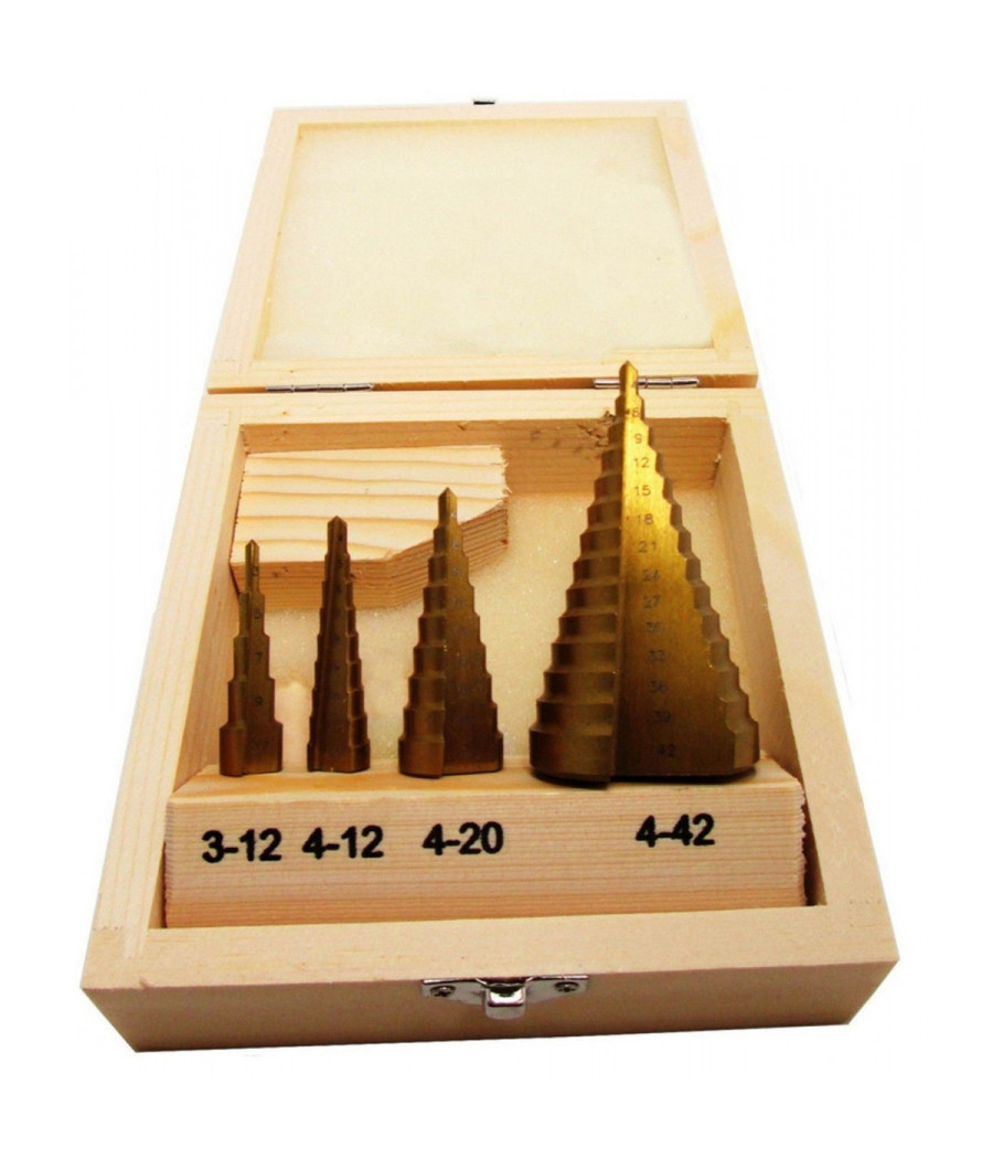 Kit 4 Pz Frese Coniche Gradino Hss 4-42mm Scalino Conica Fresa Allargafori