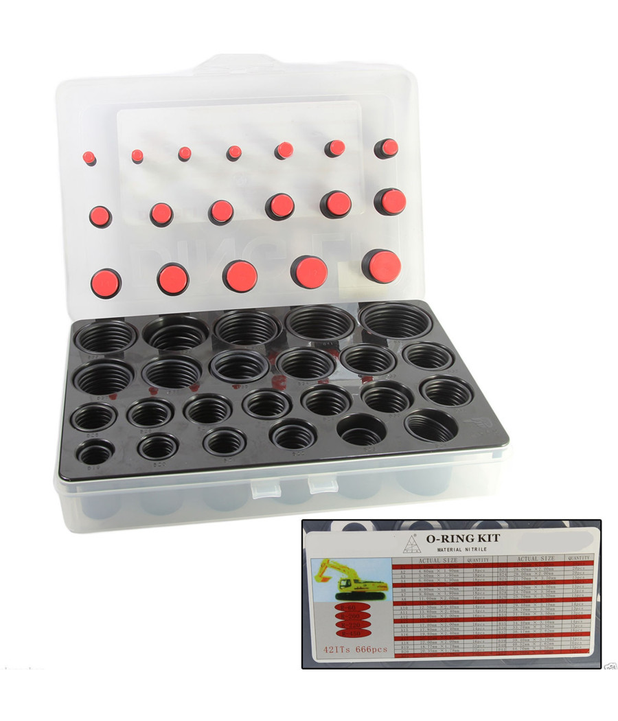 Kit 666 Pz Guarnizioni O'ring 42 Misure Diverse Oring Anelli Gommini Neri O-ring