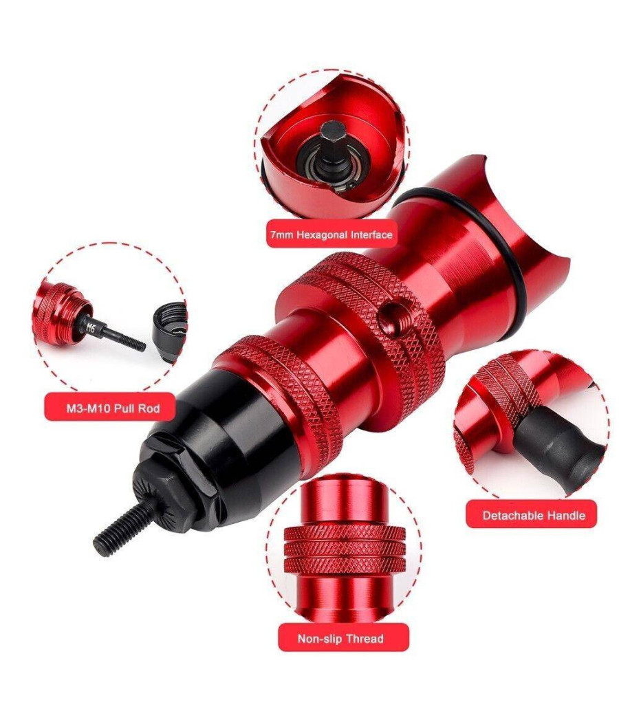 Kit Conversione Da Trapano A Rivettatrice Inserti Rivetti Filettati M3-m10 07445 - immagine 3