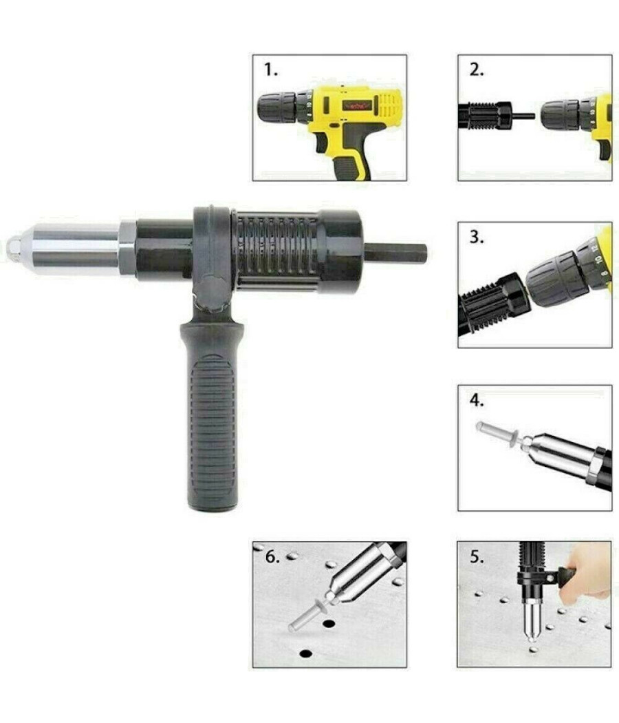 Kit Conversione Da Trapano Avvitatore A Rivettatrice Con Impugnatura Testine - immagine 2