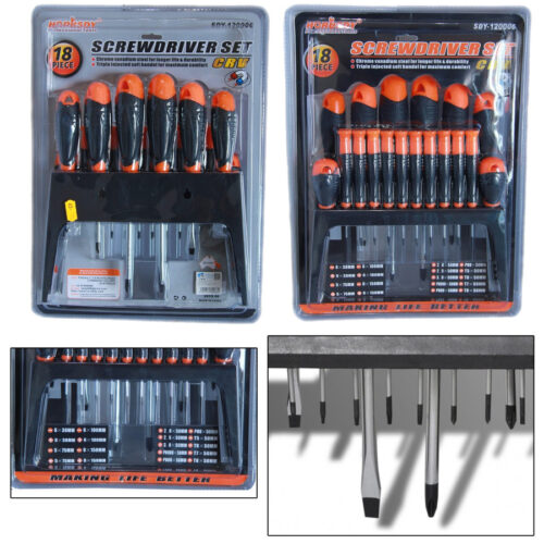 Kit Set 18 Cacciaviti Cacciavite Con Supporto A Parete Fissi Croce Crv Sdy120006